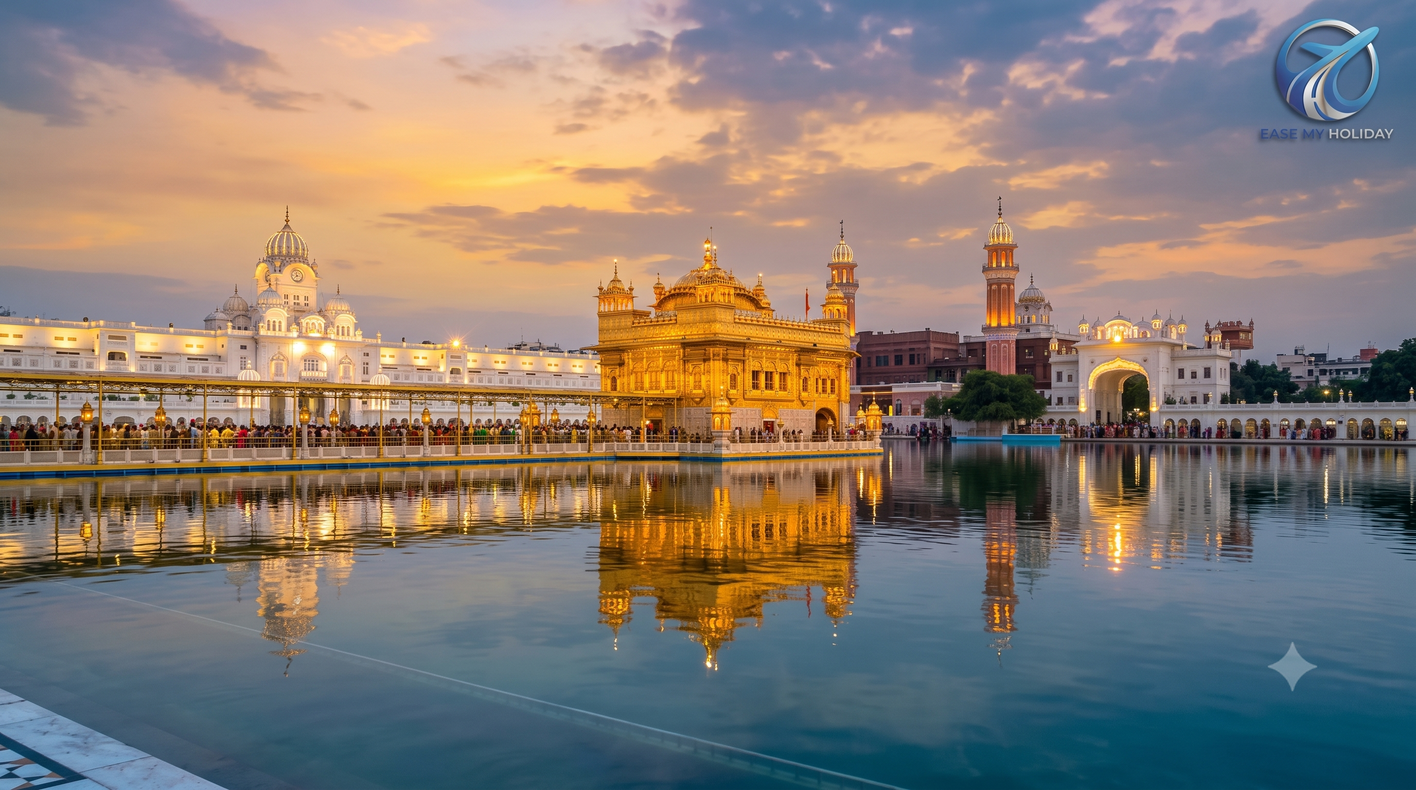 Golden Temple illuminated at night during Amritsar sightseeing tour